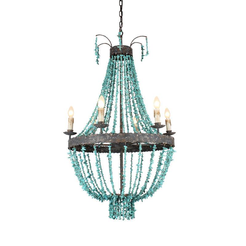 Linear Stone Hanging Chandelier Traditional 6 Heads Blue Light - Rebooters