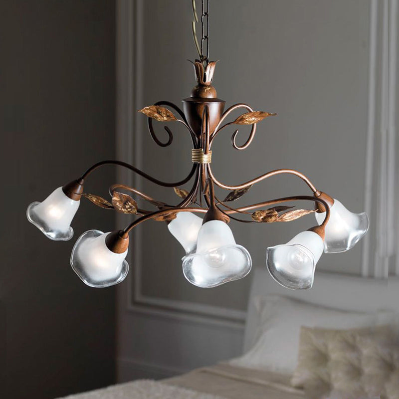6 Heads Bedroom Hanging Chandelier Contemporary Red Brown Ceiling Pendant Light - Rebooters