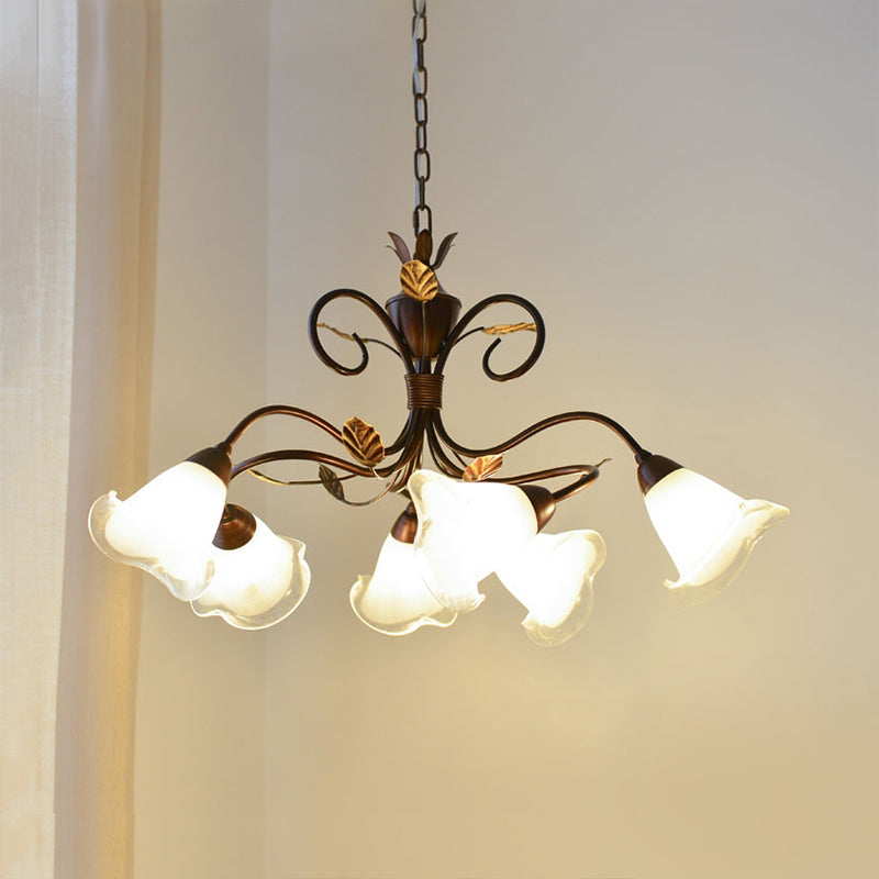 6 Heads Bedroom Hanging Chandelier Contemporary Red Brown Ceiling Pendant Light - Rebooters