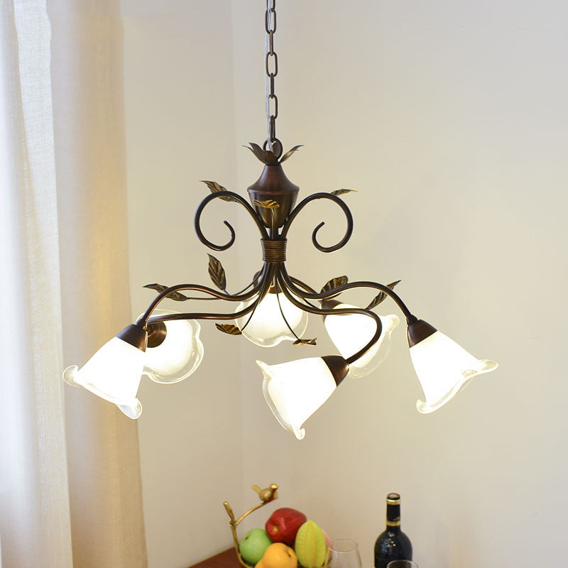 6 Heads Bedroom Hanging Chandelier Contemporary Red Brown Ceiling Pendant Light - Rebooters