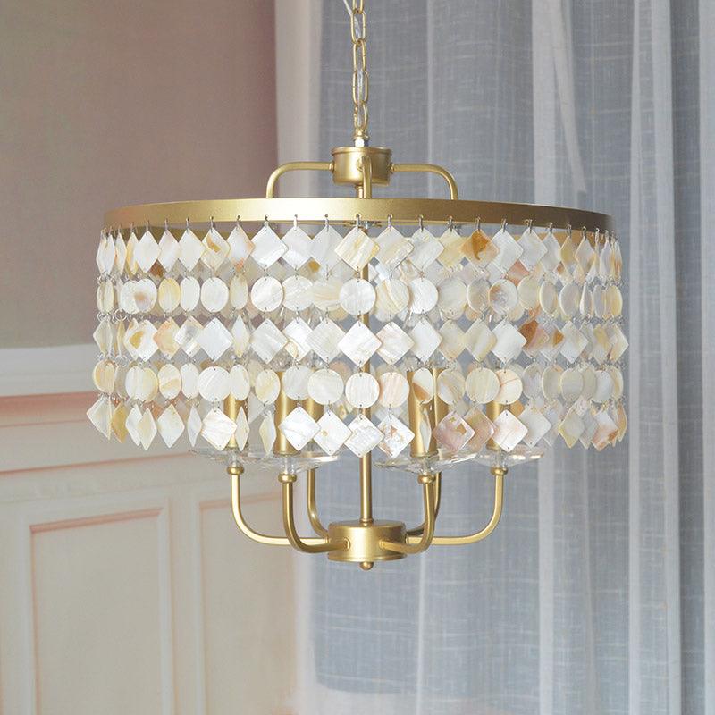 4/6 Bulbs Drum Ceiling Chandelier Traditional Shell Brass Lighting - Rebooters