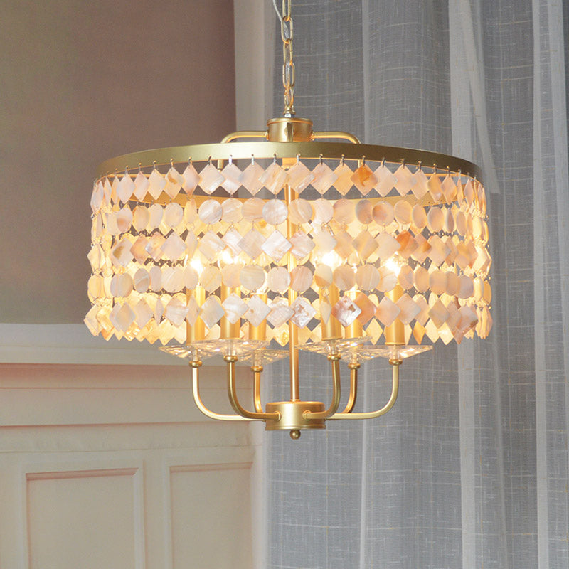 4/6 Bulbs Drum Ceiling Chandelier Traditional Shell Brass Lighting - Rebooters