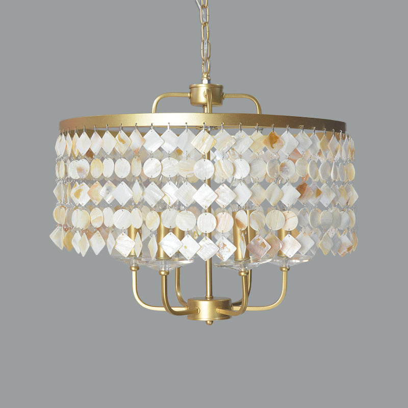 4/6 Bulbs Drum Ceiling Chandelier Traditional Shell Brass Lighting - Rebooters