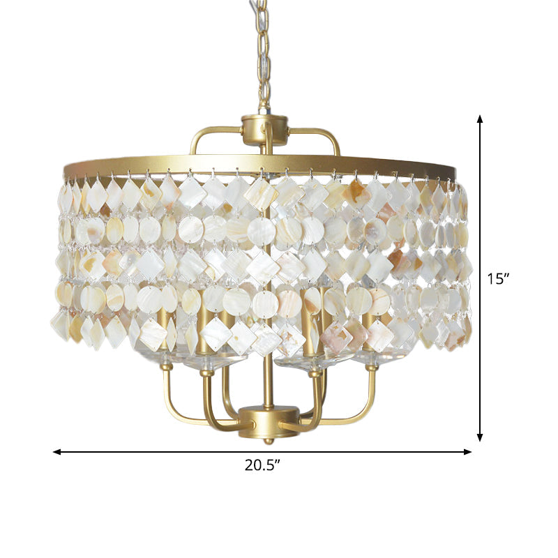 4/6 Bulbs Drum Ceiling Chandelier Traditional Shell Brass Lighting - Rebooters