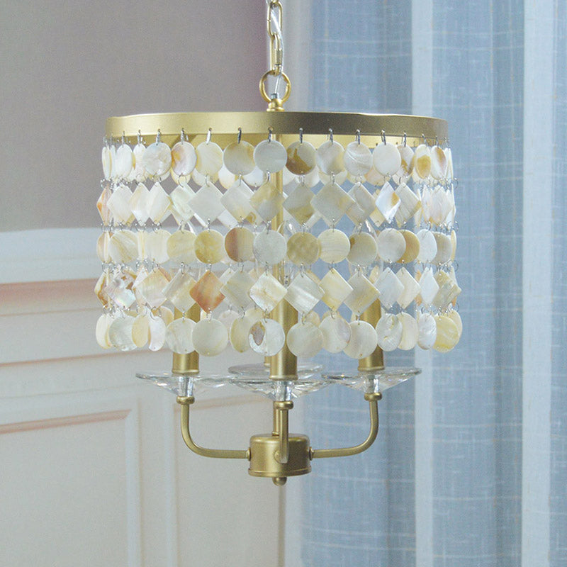 4/6 Bulbs Drum Ceiling Chandelier Traditional Shell Brass Lighting - Rebooters