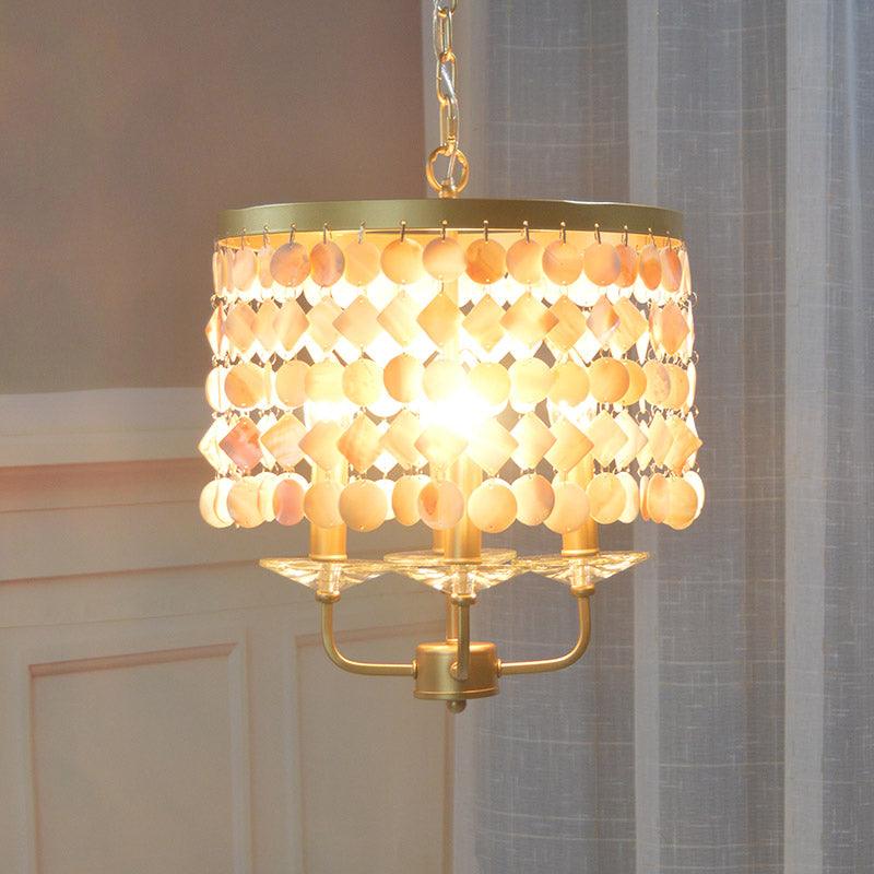 4/6 Bulbs Drum Ceiling Chandelier Traditional Shell Brass Lighting - Rebooters
