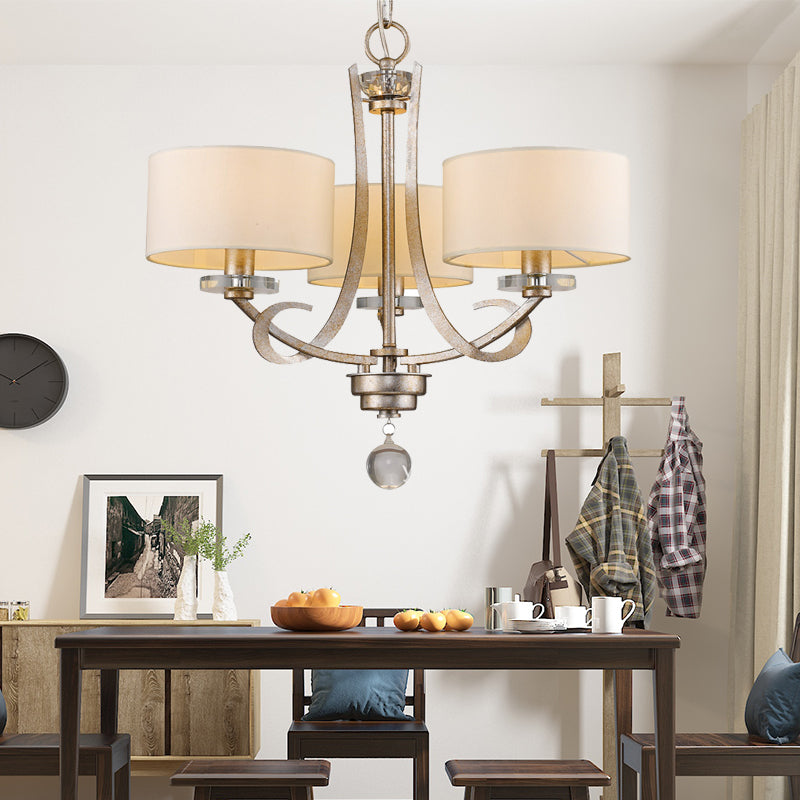 3 Light Pendant Light Classic Drum Fabric Hanging Chandelier in White for Bedroom with Crystal - Rebooters