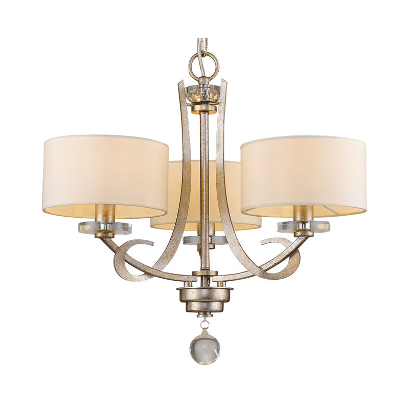 3 Light Pendant Light Classic Drum Fabric Hanging Chandelier in White for Bedroom with Crystal - Rebooters