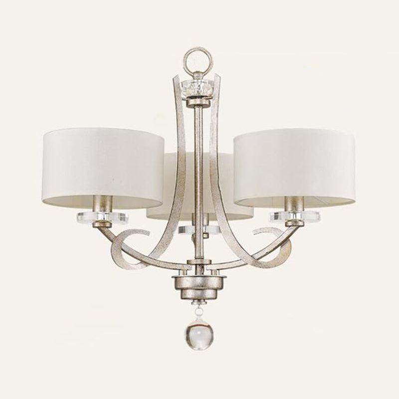 3 Light Pendant Light Classic Drum Fabric Hanging Chandelier in White for Bedroom with Crystal - Rebooters