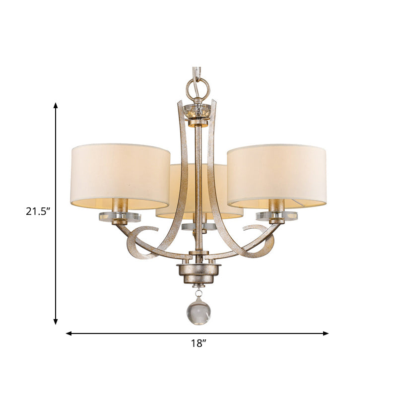 3 Light Pendant Light Classic Drum Fabric Hanging Chandelier in White for Bedroom with Crystal - Rebooters