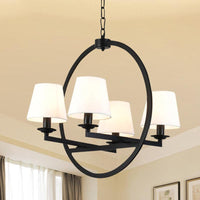 4 Lights Metal Hanging Chandelier Traditional White Cone Pendant Light Fixture - Rebooters