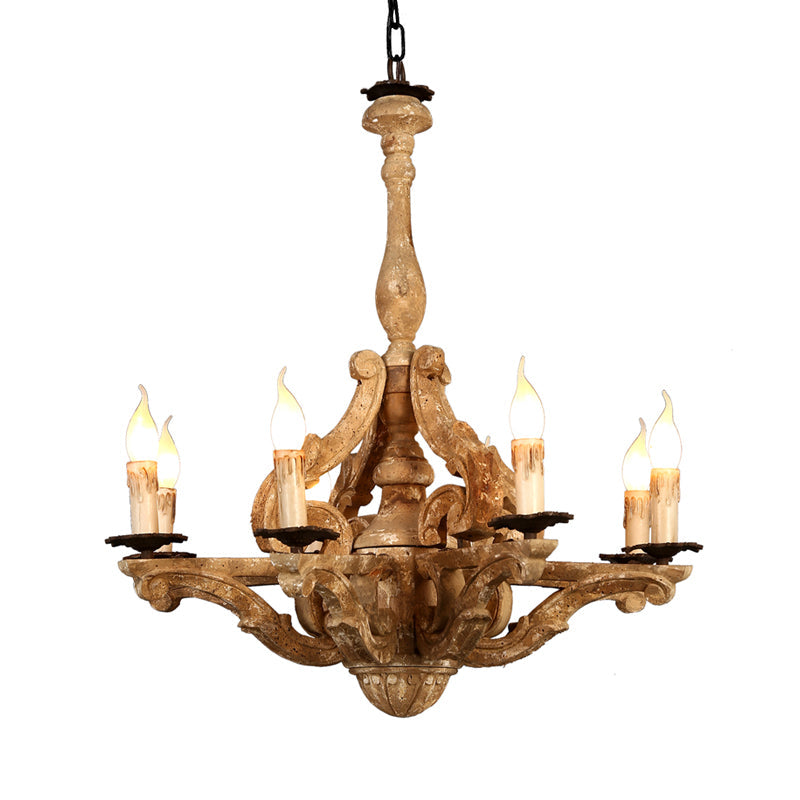 Wooden Candle Chandelier Lamp Rustic 8-Head Ceiling Light - Rebooters