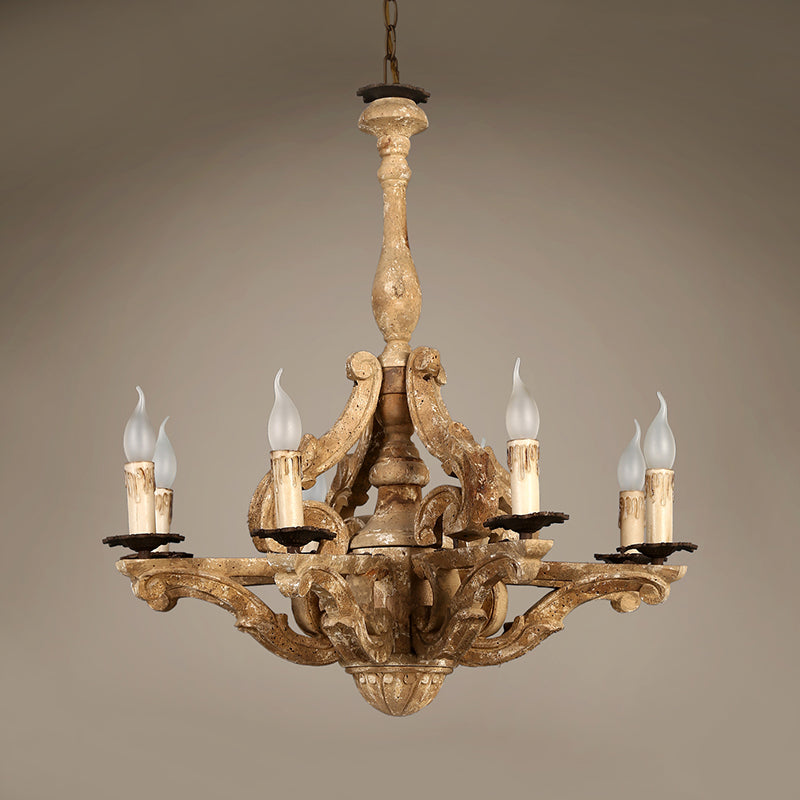 Wooden Candle Chandelier Lamp Rustic 8-Head Ceiling Light - Rebooters