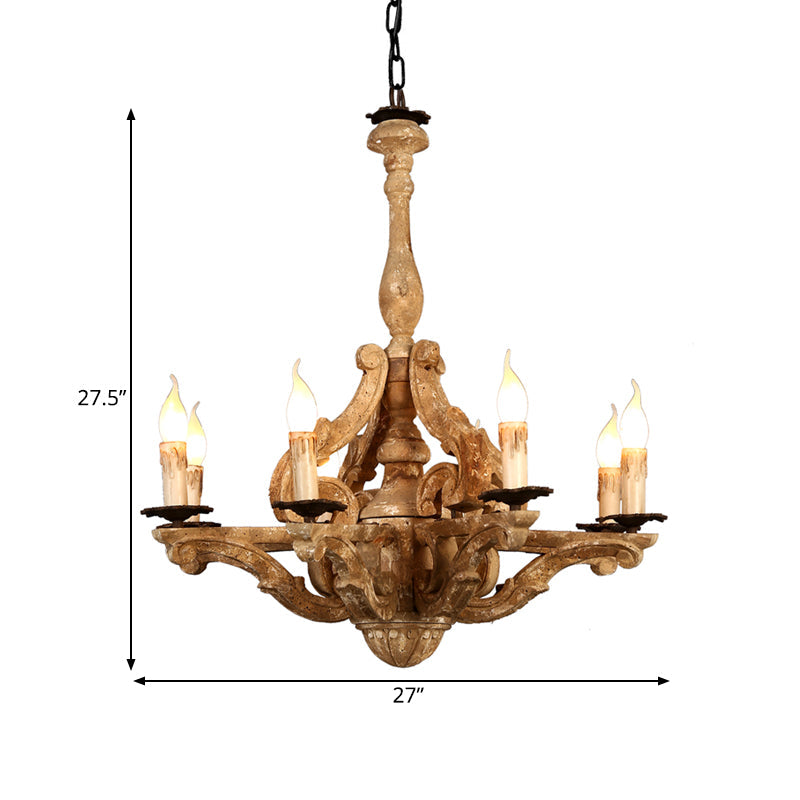 Wooden Candle Chandelier Lamp Rustic 8-Head Ceiling Light - Rebooters