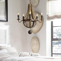 5/6 Lights Chandelier Lighting Fixture Rustic Wine Barrel Wood Hanging Light in Brown - Rebooters