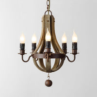 5/6 Lights Chandelier Lighting Fixture Rustic Wine Barrel Wood Hanging Light in Brown - Rebooters