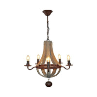 5/6 Lights Chandelier Lighting Fixture Rustic Wine Barrel Wood Hanging Light in Brown - Rebooters