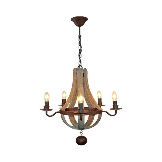 5/6 Lights Chandelier Lighting Fixture Rustic Wine Barrel Wood Hanging Light in Brown - Rebooters