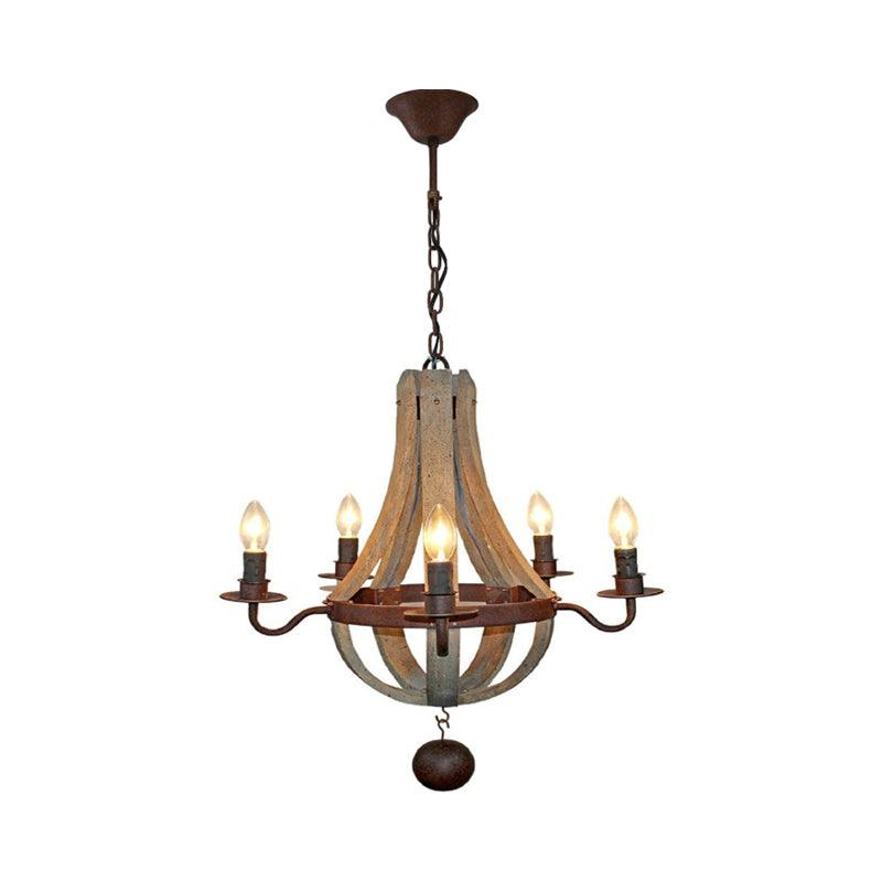 5/6 Lights Chandelier Lighting Fixture Rustic Wine Barrel Wood Hanging Light in Brown - Rebooters