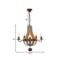 5/6 Lights Chandelier Lighting Fixture Rustic Wine Barrel Wood Hanging Light in Brown - Rebooters