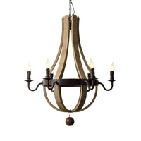 5/6 Lights Chandelier Lighting Fixture Rustic Wine Barrel Wood Hanging Light in Brown - Rebooters