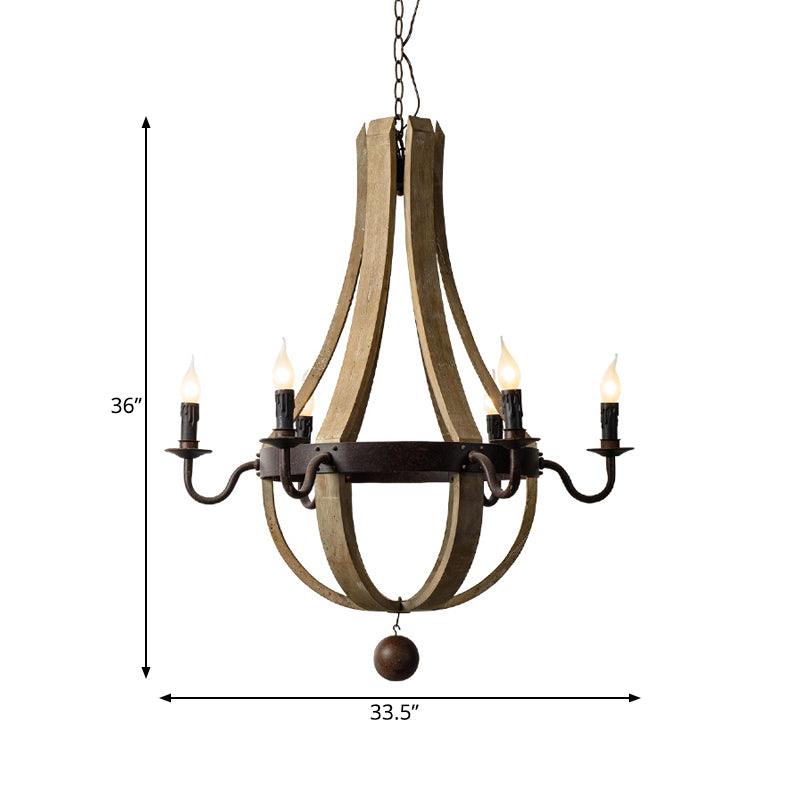 5/6 Lights Chandelier Lighting Fixture Rustic Wine Barrel Wood Hanging Light in Brown - Rebooters