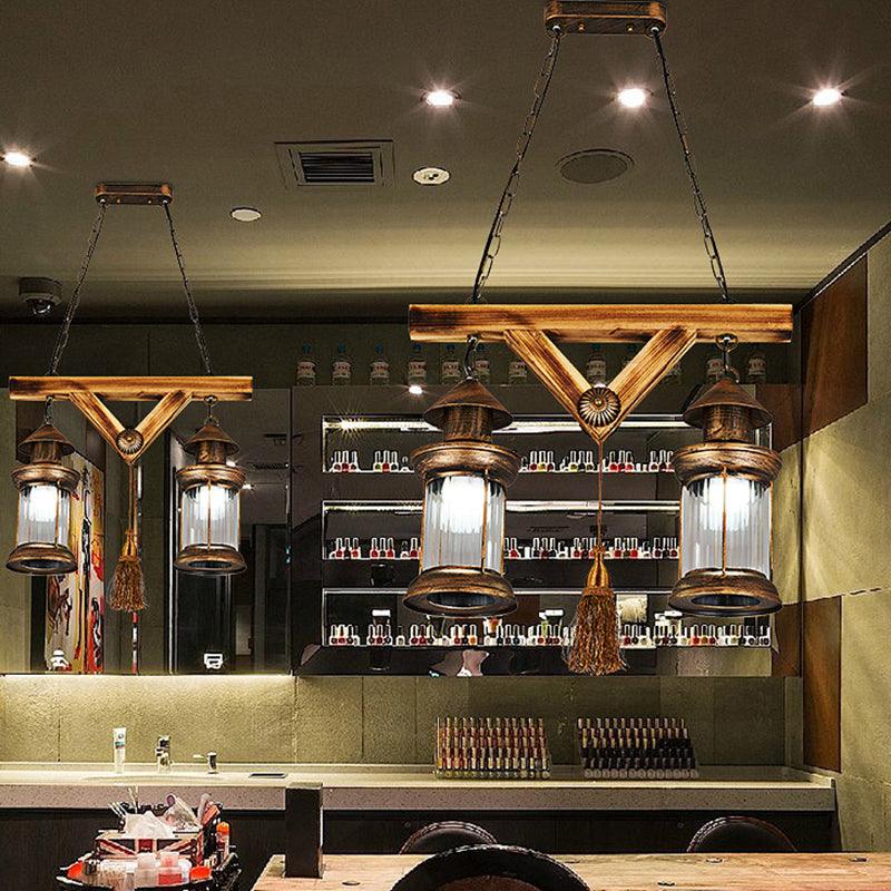 2 Lights Wooden Chandelier Lamp Farmhouse Antique Brass Pendant - Rebooters