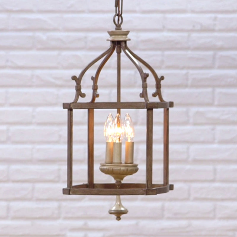 Traditional Wooden Birdcage Hanging Lamp 3 Bulbs Chandelier - Rebooters