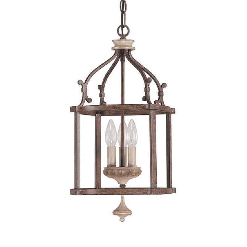 Traditional Wooden Birdcage Hanging Lamp 3 Bulbs Chandelier - Rebooters