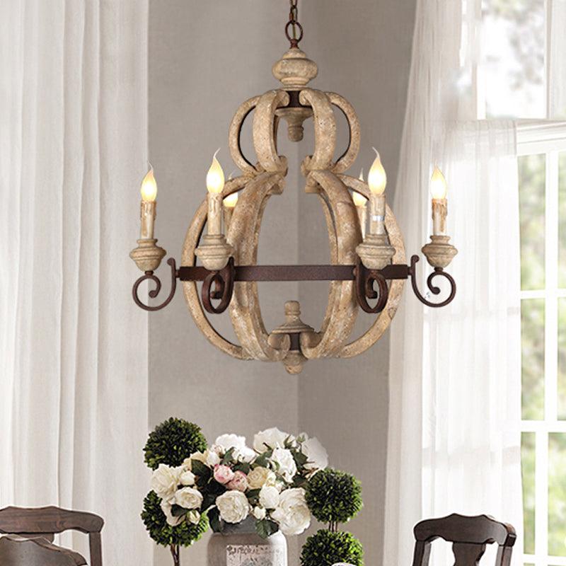 6-Light Chandelier Light Antique Living Room Pendant Beige - Rebooters