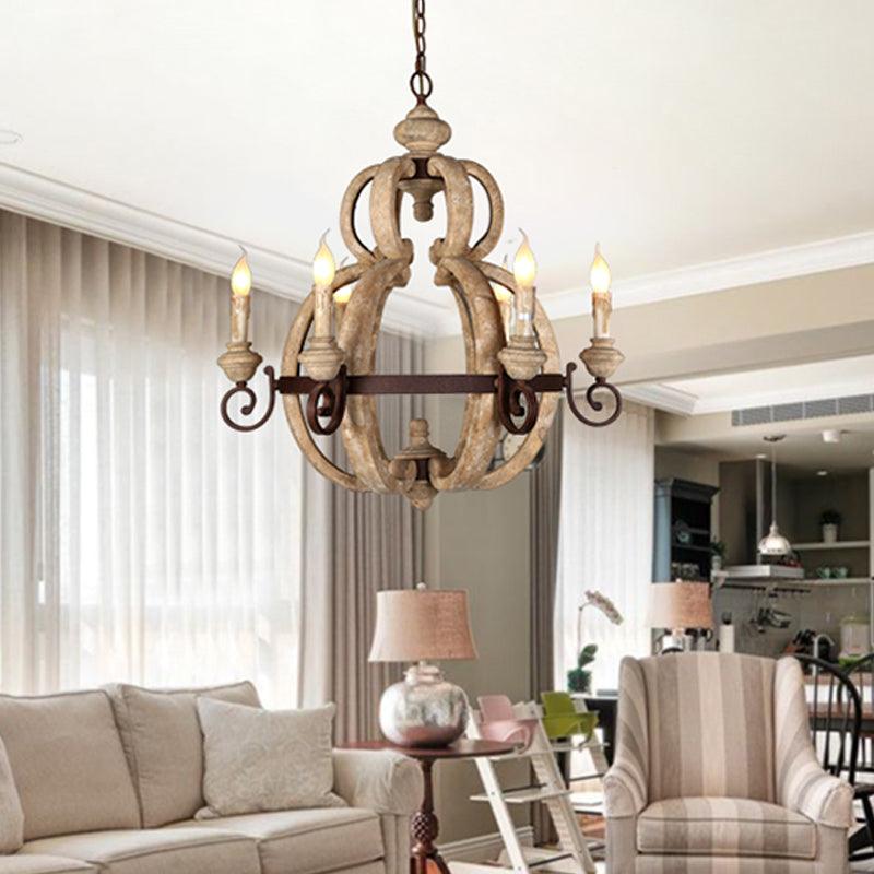 6-Light Chandelier Light Antique Living Room Pendant Beige - Rebooters