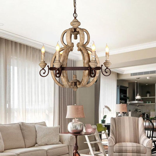 6-Light Chandelier Light Antique Living Room Pendant Beige - Rebooters
