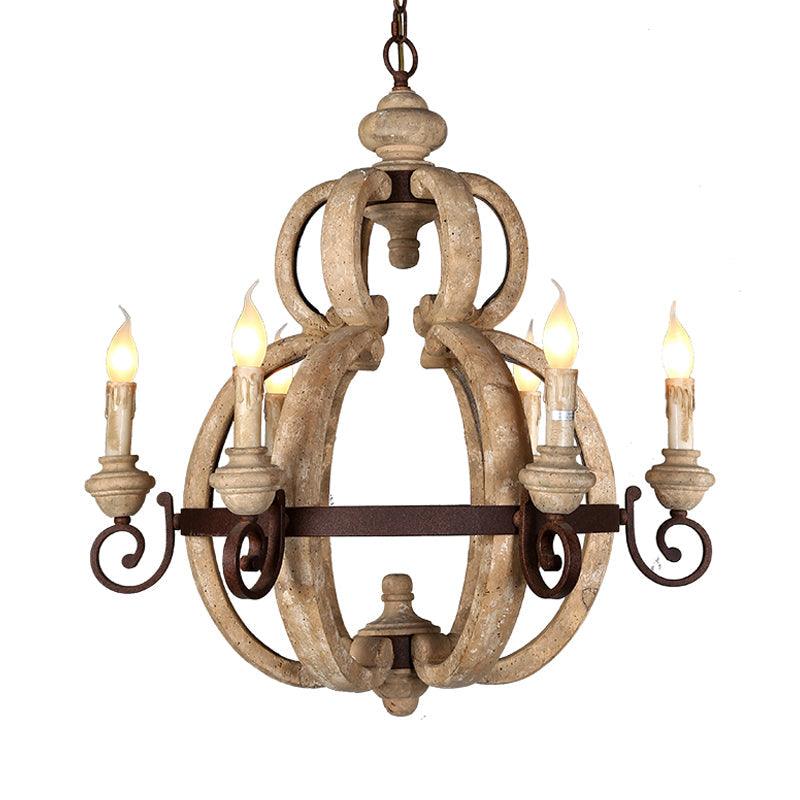 6-Light Chandelier Light Antique Living Room Pendant Beige - Rebooters