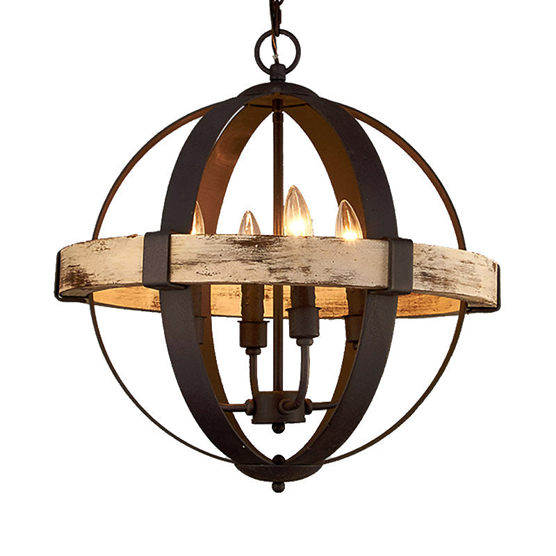 Wooden Global Chandelier Lamp Rural 4-Head Ceiling Light - Rebooters