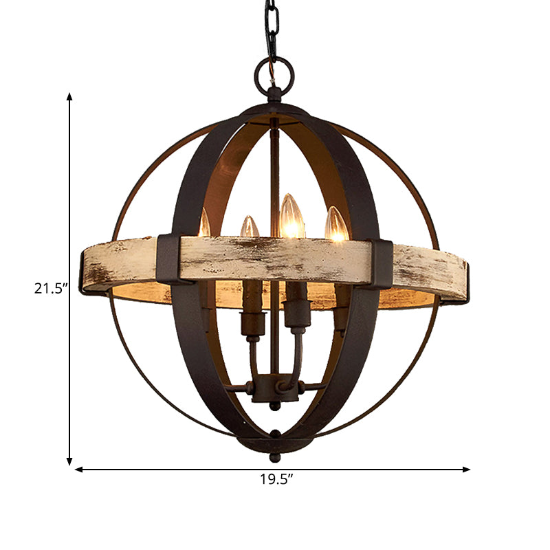 Wooden Global Chandelier Lamp Rural 4-Head Ceiling Light - Rebooters