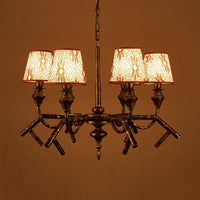 6 Lights Fabric Chandelier Lamp Traditional Brass Conical - Rebooters