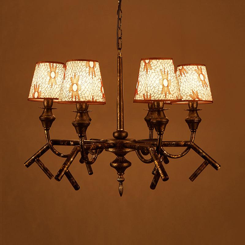 6 Lights Fabric Chandelier Lamp Traditional Brass Conical - Rebooters