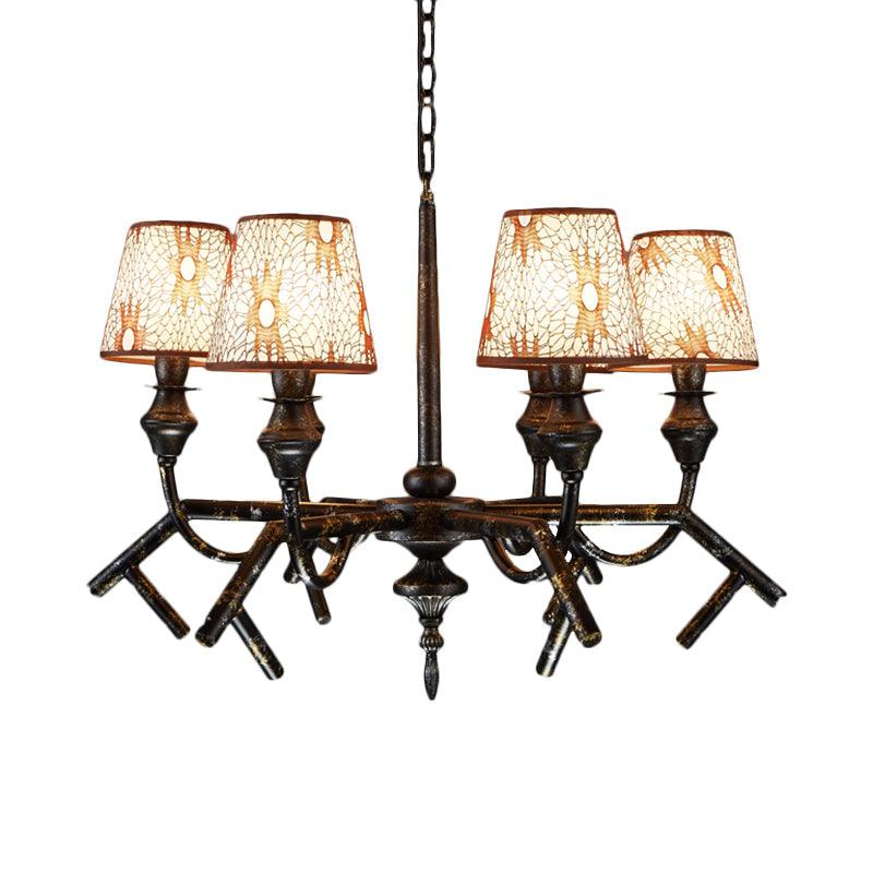 6 Lights Fabric Chandelier Lamp Traditional Brass Conical - Rebooters