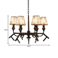 6 Lights Fabric Chandelier Lamp Traditional Brass Conical - Rebooters