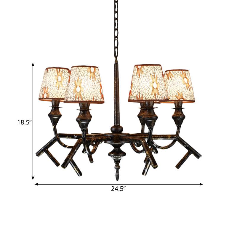 6 Lights Fabric Chandelier Lamp Traditional Brass Conical - Rebooters