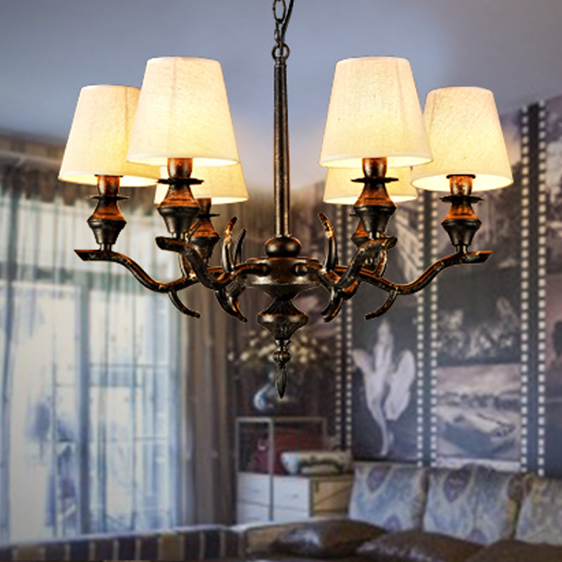 Fabric Black Hanging Chandelier Cone 6 Bulbs Pendant Light - Rebooters