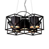 5-Bulb Fabric Suspension Light Industrial Black Cylinder Chandelier - Rebooters
