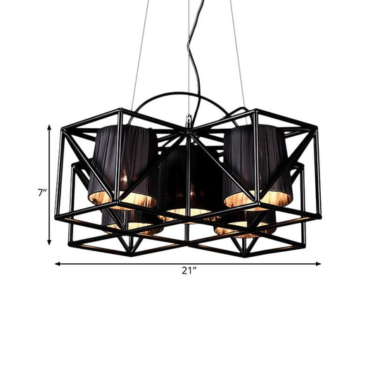 5-Bulb Fabric Suspension Light Industrial Black Cylinder Chandelier - Rebooters