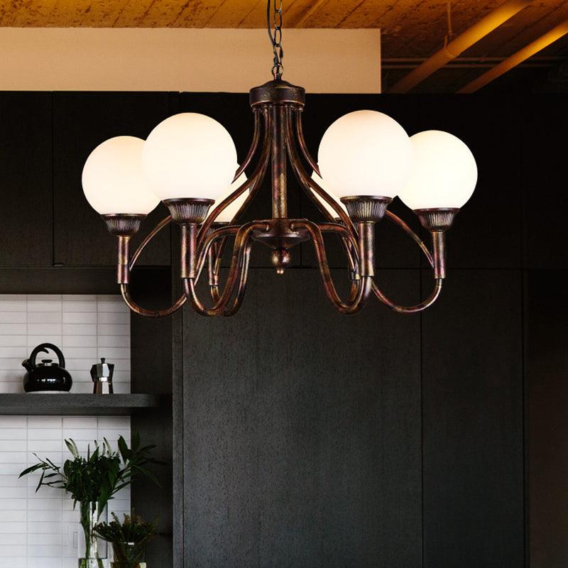 Opal Glass Sphere Chandelier Lamp Rural 6-Head Ceiling Light - Rebooters