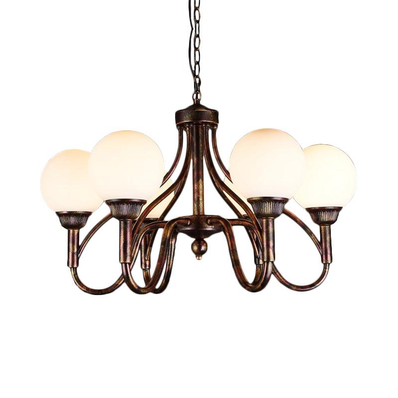 Opal Glass Sphere Chandelier Lamp Rural 6-Head Ceiling Light - Rebooters