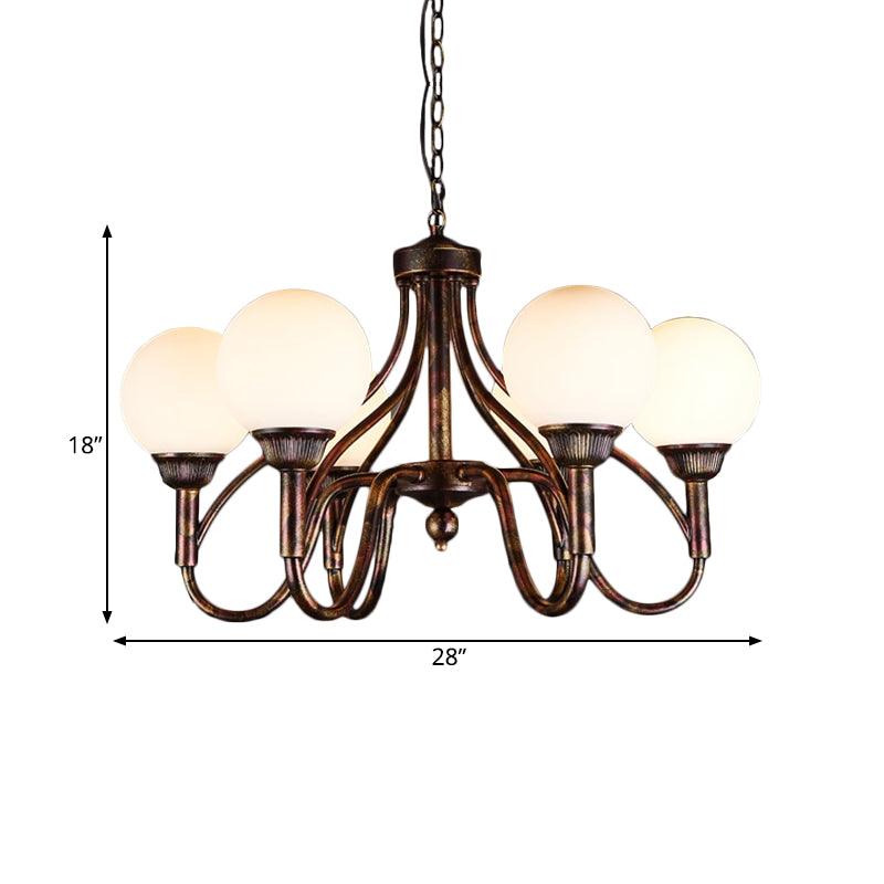 Opal Glass Sphere Chandelier Lamp Rural 6-Head Ceiling Light - Rebooters