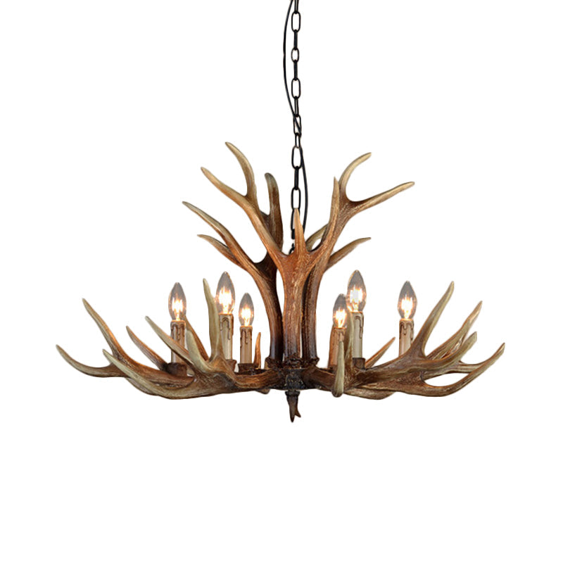 Wood Candle Pendant Chandelier Rural Resin 6/8/12 Heads Ceiling Light - Rebooters