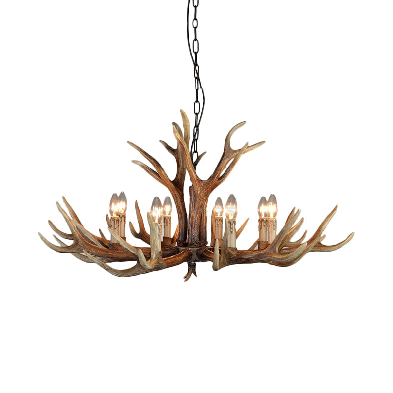 Wood Candle Pendant Chandelier Rural Resin 6/8/12 Heads Ceiling Light - Rebooters