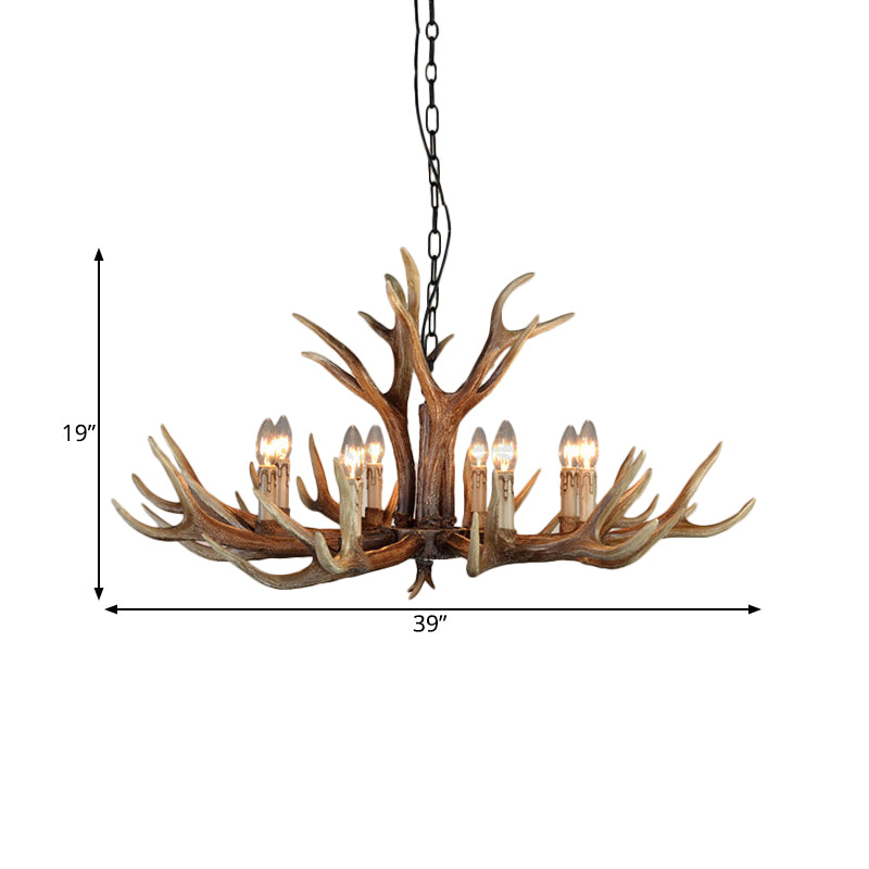 Wood Candle Pendant Chandelier Rural Resin 6/8/12 Heads Ceiling Light - Rebooters