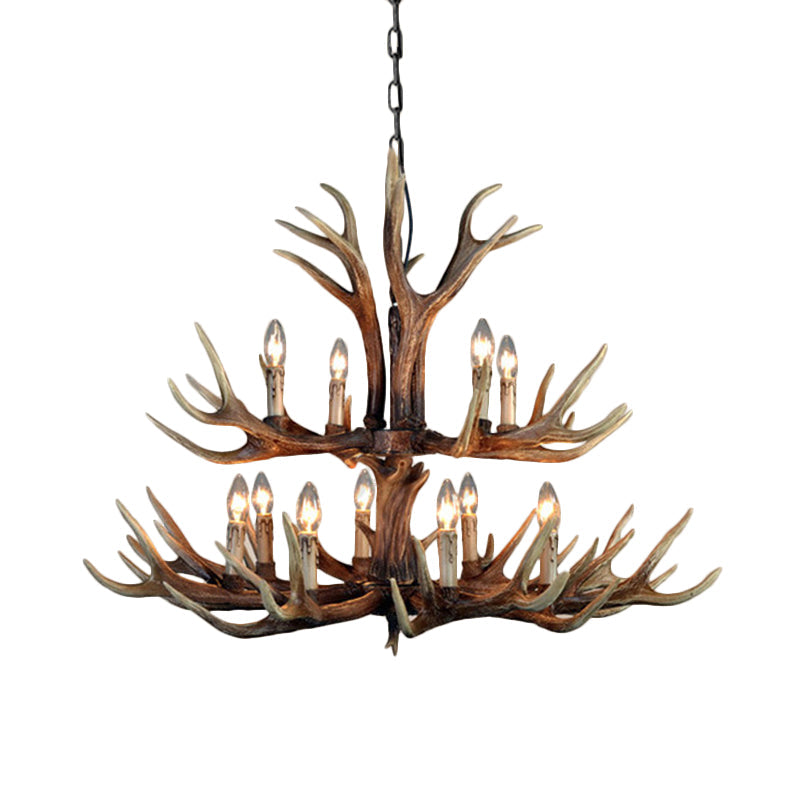 Wood Candle Pendant Chandelier Rural Resin 6/8/12 Heads Ceiling Light - Rebooters